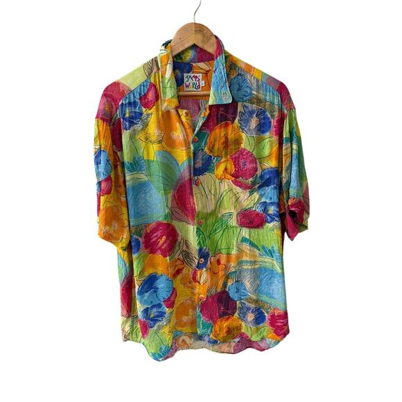 Vintage Jams World Mens Floral Tropical Button Front Shirt Size Large in Rayon - Picture 1 of 4